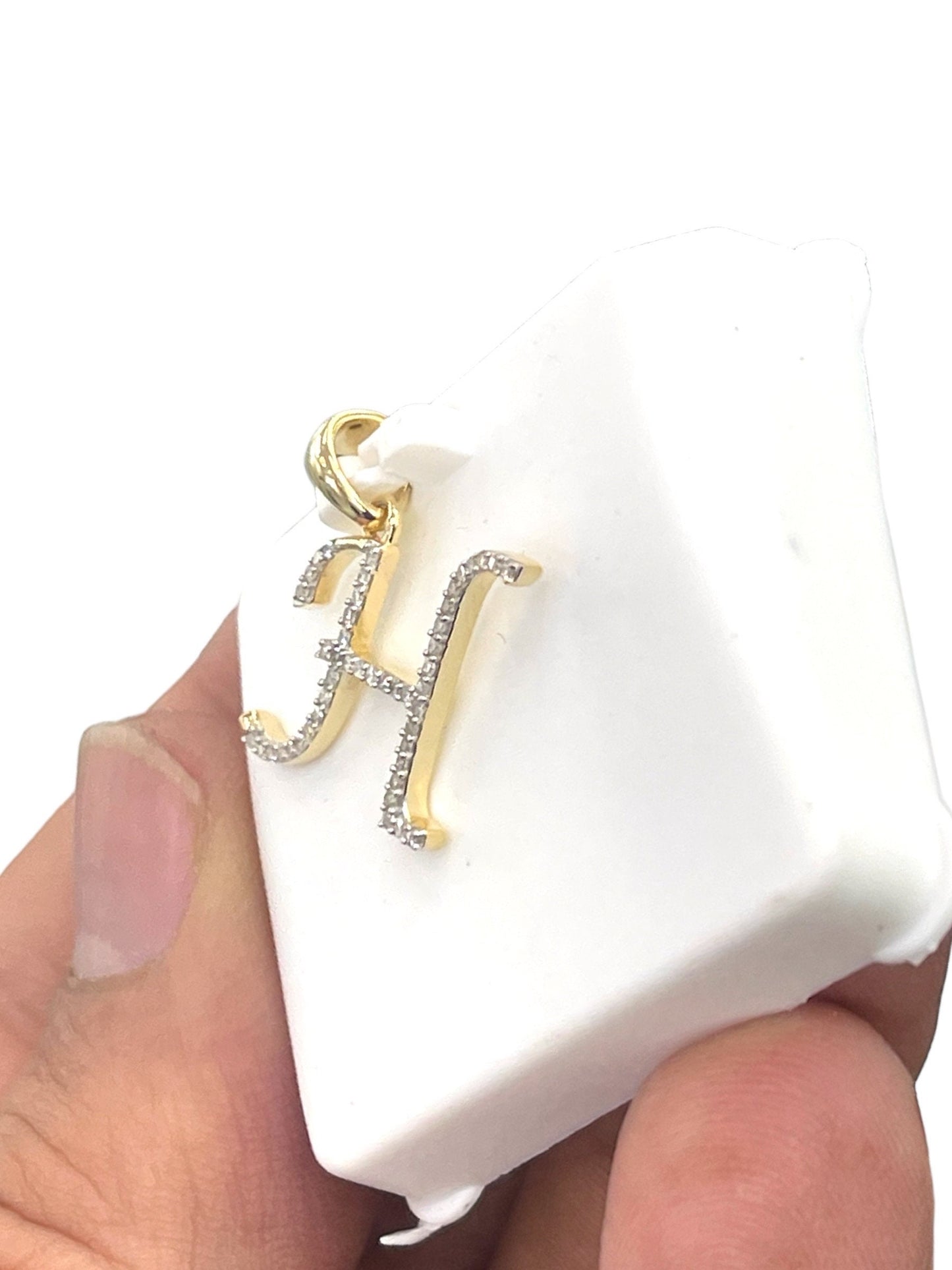 Natural gold and diamonds initial H pendant