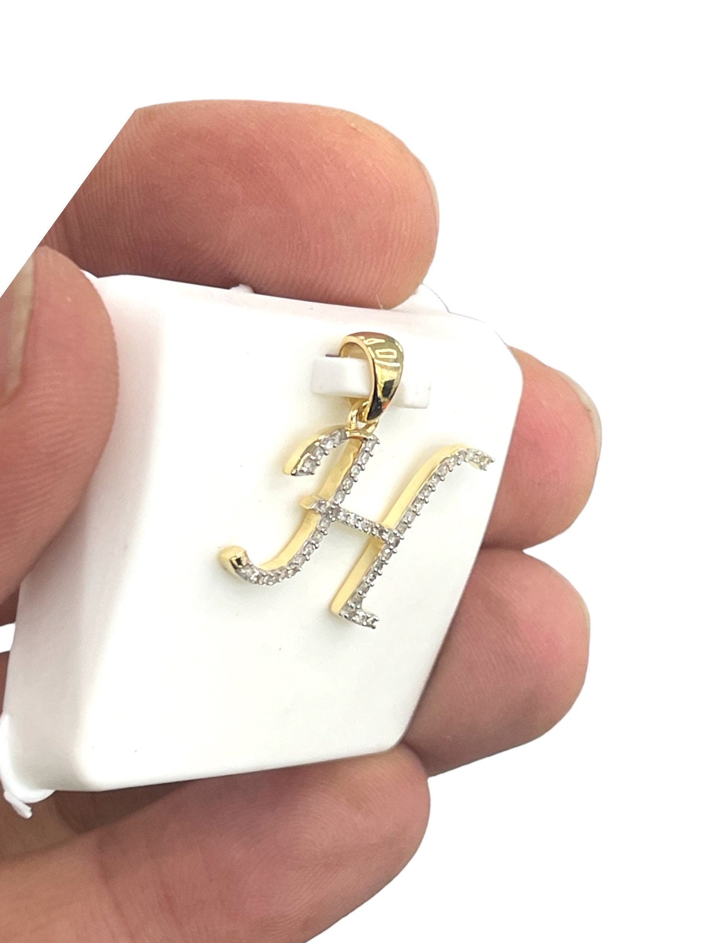 Natural gold and diamonds initial H pendant