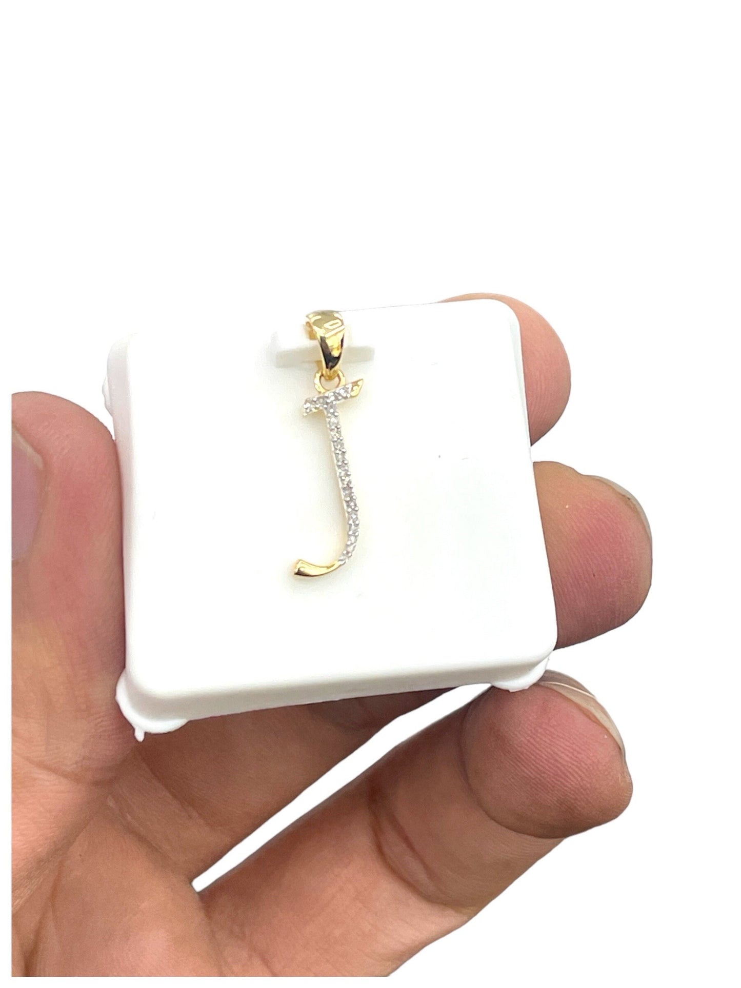 Natural gold and diamonds initial J pendant