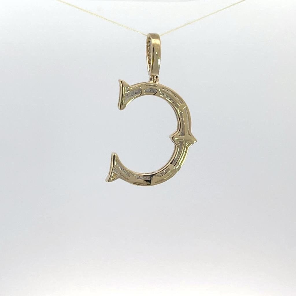 Natural Gold Initial Letter C Alphabet Pendant, Yellow Gold ,Diamond Pendant,Unisex Pendant,Hip Hop style - 3D style