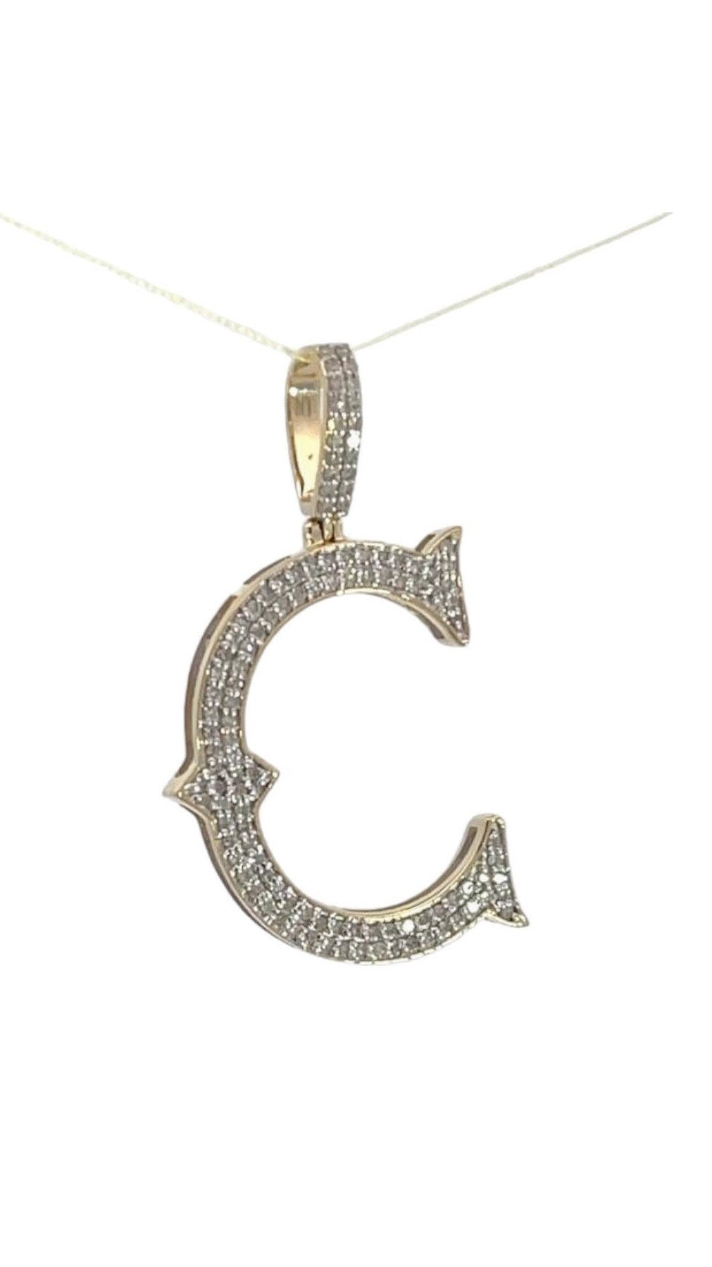 Natural Gold Initial Letter C Alphabet Pendant, Yellow Gold ,Diamond Pendant,Unisex Pendant,Hip Hop style - 3D style