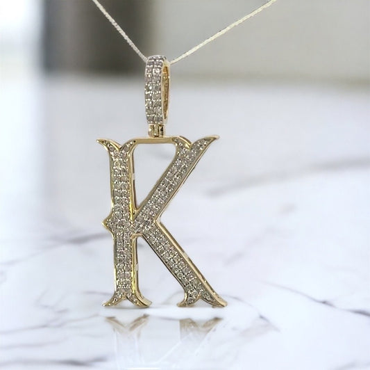 Natural Gold Initial Letter K Alphabet Pendant, Yellow Gold ,Diamond Pendant,Unisex Pendant,Hip Hop style - 3D style