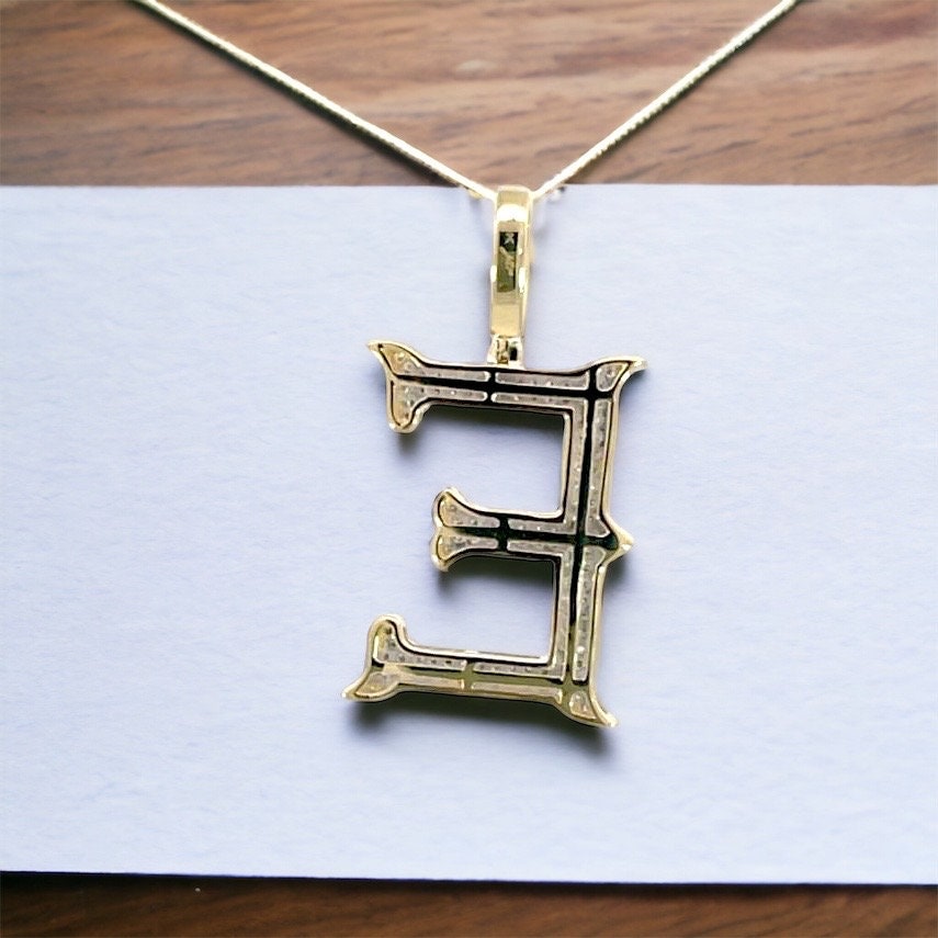 Natural Gold Initial Letter E Alphabet Pendant, Yellow Gold ,Diamond Pendant,Unisex Pendant,Hip Hop style - 3D style