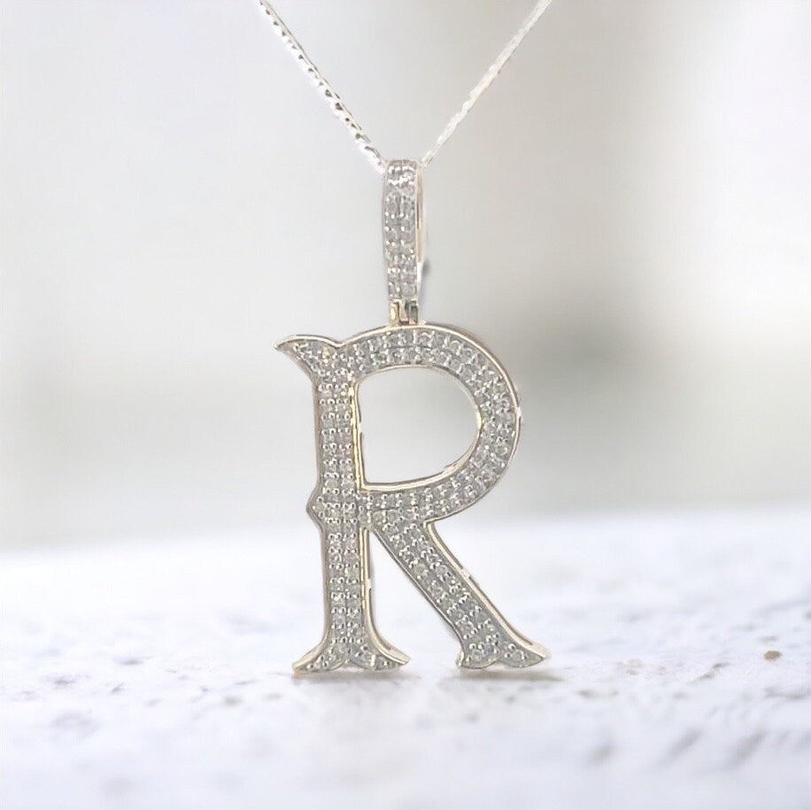 Natural Gold Initial Letter R Alphabet Pendant, Yellow Gold ,Diamond Pendant,Unisex Pendant,Hip Hop style - 3D style