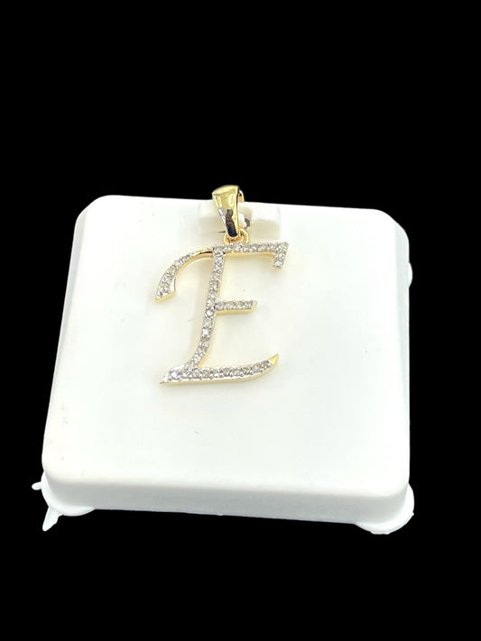 Natural gold and diamonds initial E pendant