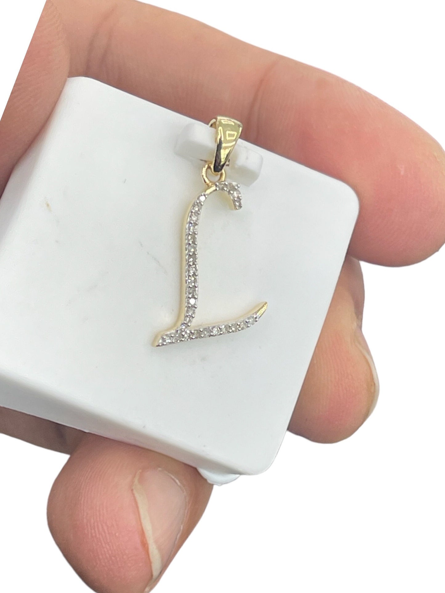 Natural gold and diamonds initial L pendant