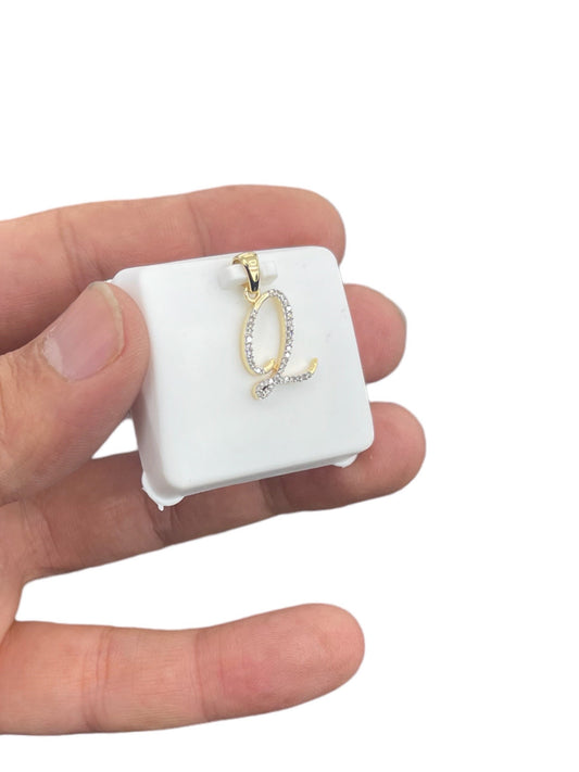 Natural gold and diamonds initial Q pendant