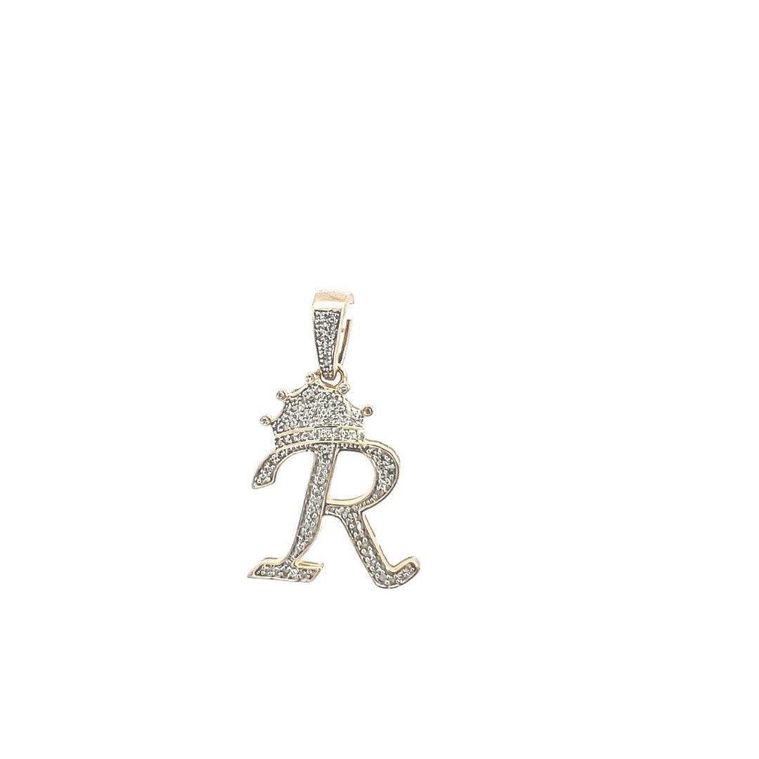 Natural gold and diamond initial pendant “R” Alphabet Pendant, Yellow Gold , Rose Gold ,King Crown Diamond Pendant,Hip Hop style 3D CROWN