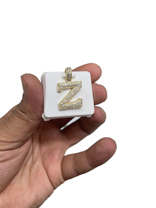 Natural Gold Pendant Initial Letter “Z”Alphabet Pendant, Yellow Gold Diamond Pendant,Unisex Pendant,Hip Hop style -