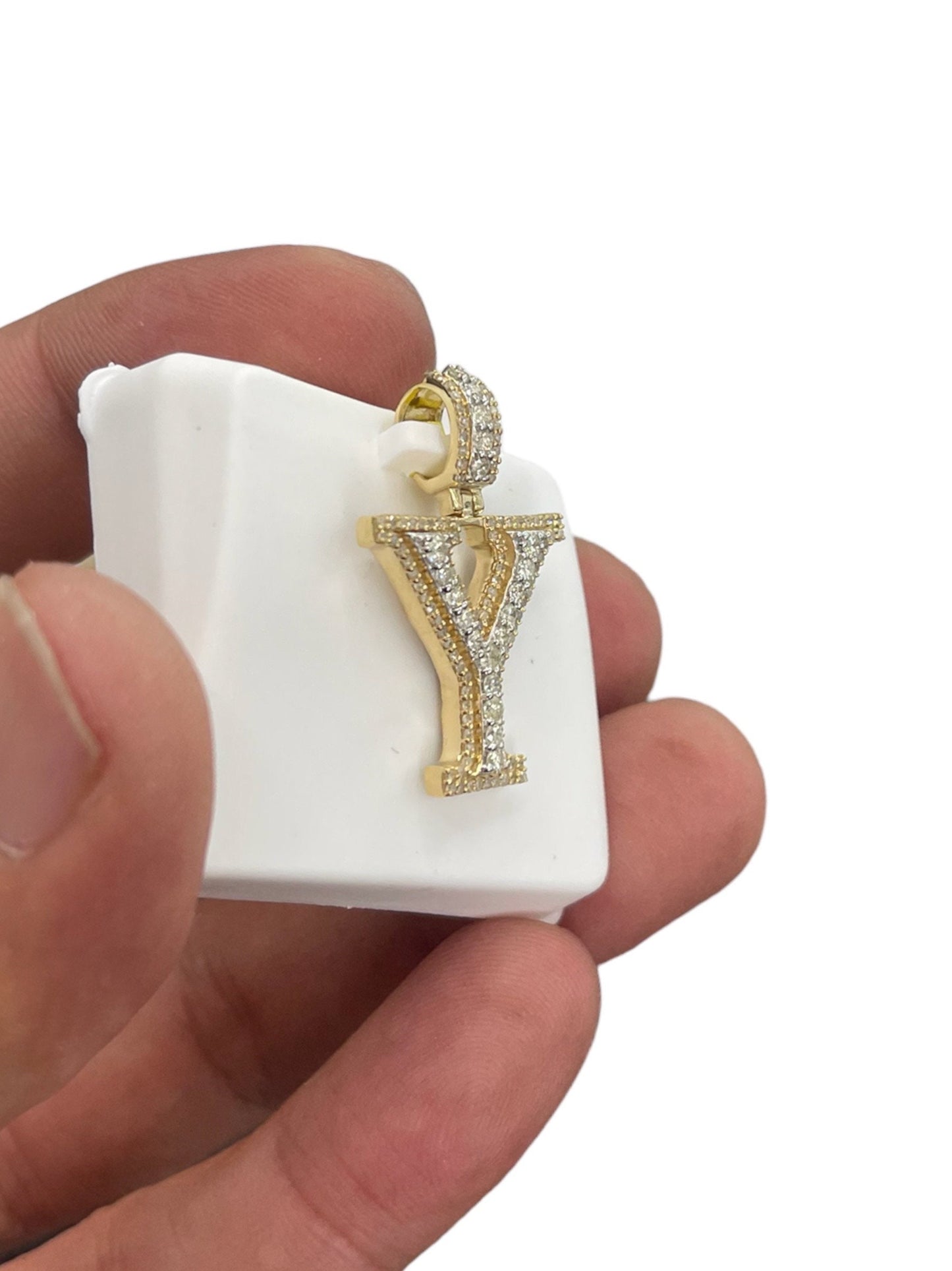 Natural Gold Pendant Initial Letter “Y”Alphabet Pendant, Yellow Gold Diamond Pendant,Unisex Pendant,Hip Hop style -