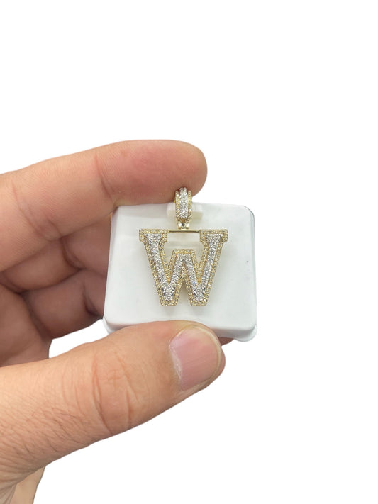 Natural Gold Pendant Initial Letter “W”Alphabet Pendant, Yellow Gold Diamond Pendant,Unisex Pendant,Hip Hop style -