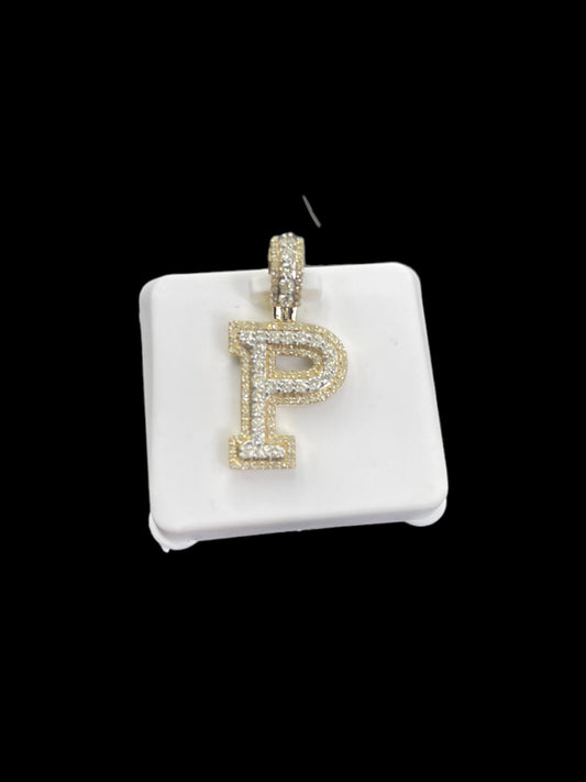 Natural Gold Pendant Initial Letter “P”Alphabet Pendant, Yellow Gold Diamond Pendant,Unisex Pendant,Hip Hop style -3/5 bail