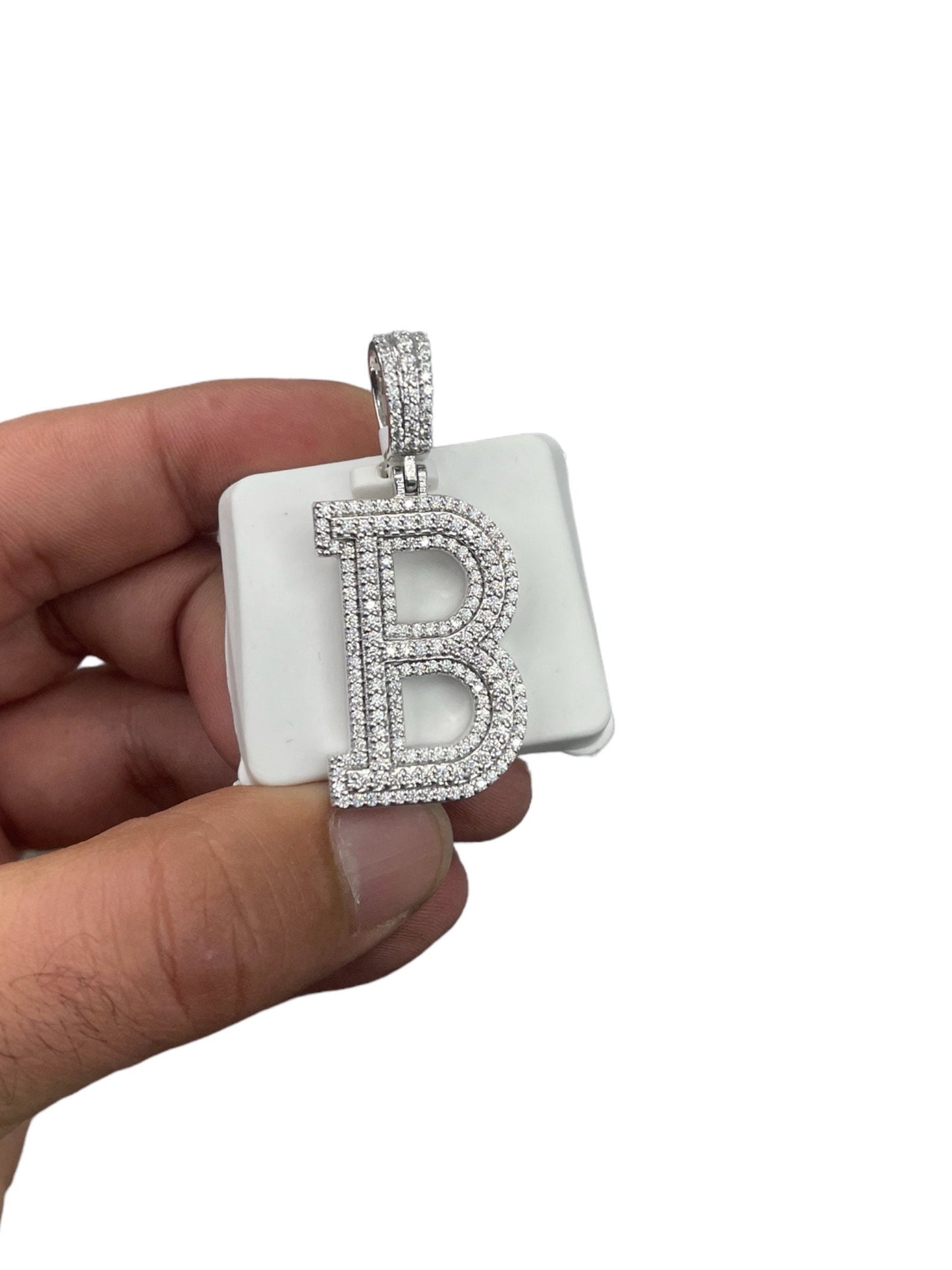 Round Cut Genuine VVS1/D Moissanite Diamond Customize Initial B Letter Pendant Men's Hip Hop Jewelry Pure 925 Sterling Solid Silver