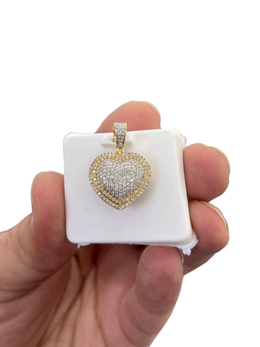 Gold and Diamond Heart Pendant, Pave Diamond Heart Pendant, 10K Gold Dainty Diamond Heart Charm, Heart Diamond Pendant- HIP HOP STYLE