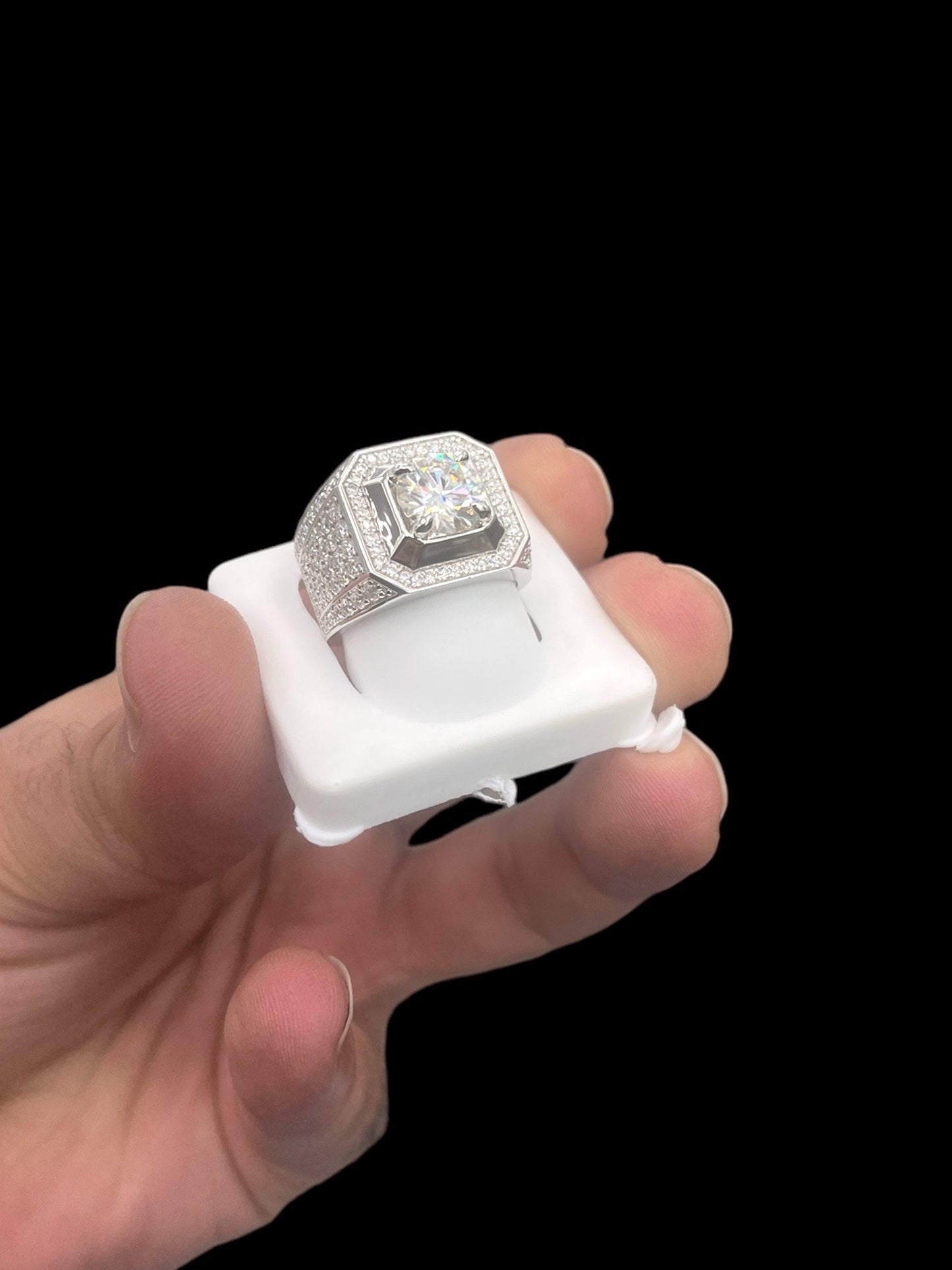 Mens Ring - Moissanite and pure sterling silver (Christmas gift)