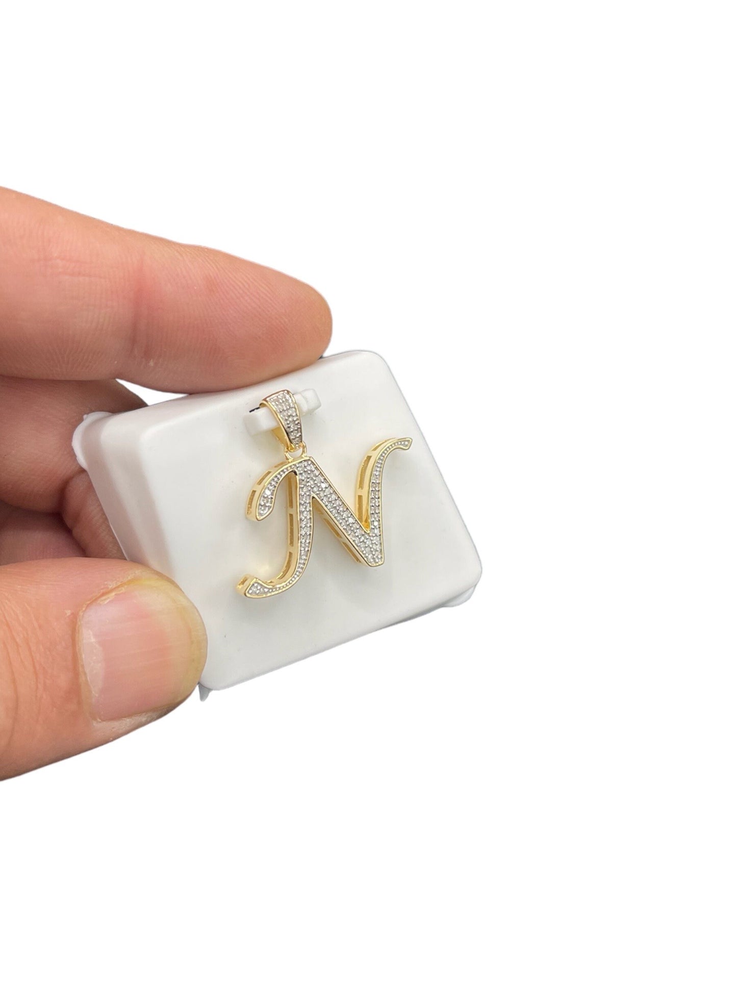 Natural Gold Initial Letter “N’’Alphabet Pendant, Yellow Gold ,King Crown Diamond Pendant,Unisex Pendant,Hip Hop style - 3D style