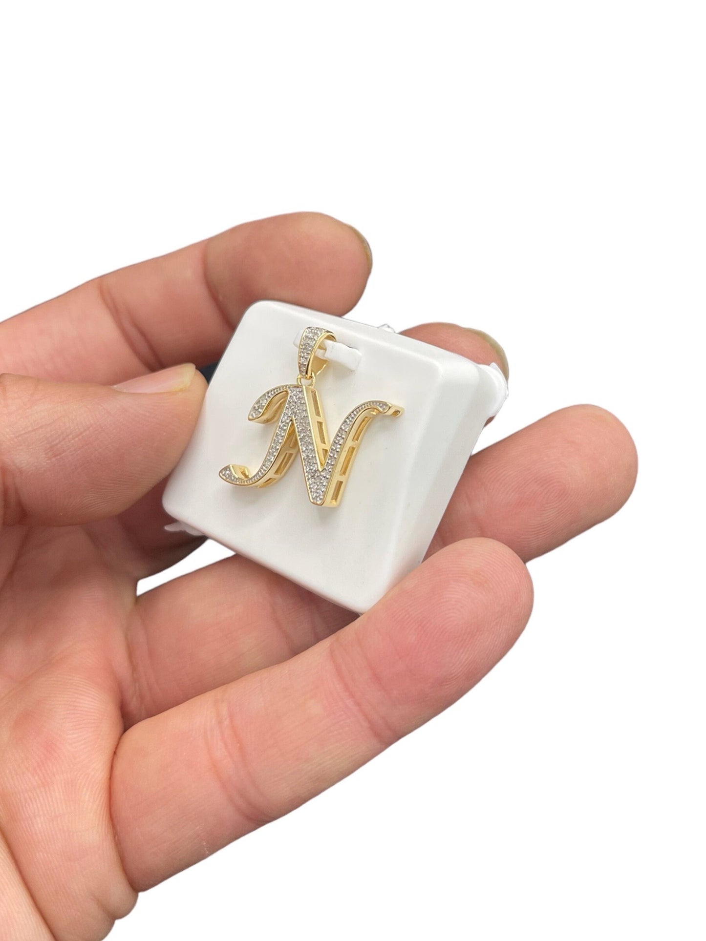 Natural Gold Initial Letter “N’’Alphabet Pendant, Yellow Gold ,King Crown Diamond Pendant,Unisex Pendant,Hip Hop style - 3D style