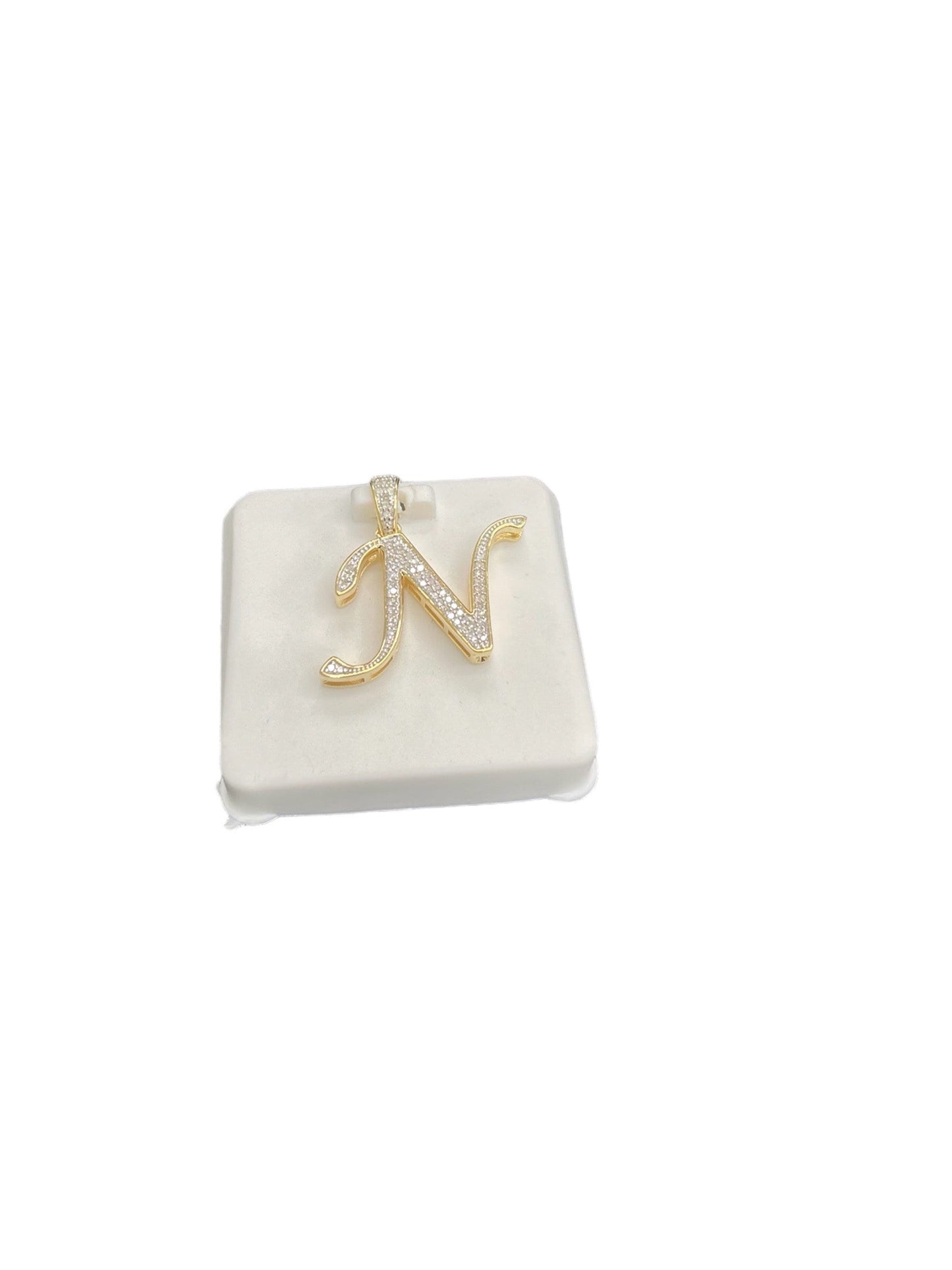 Natural Gold Initial Letter “N’’Alphabet Pendant, Yellow Gold ,King Crown Diamond Pendant,Unisex Pendant,Hip Hop style - 3D style