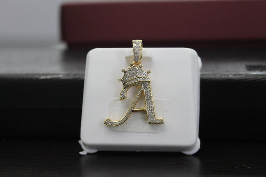 Natural gold and diamond initial pendant “A” Alphabet Pendant, Yellow Gold , Rose Gold ,King Crown Diamond Pendant,Hip Hop style 3D CROWN