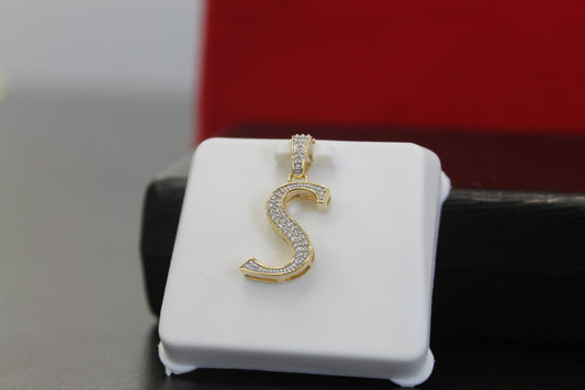 Natural Gold Initial Letter “S”Alphabet Pendant, Yellow Gold ,King Crown Diamond Pendant,Unisex Pendant,Hip Hop style - 3D style