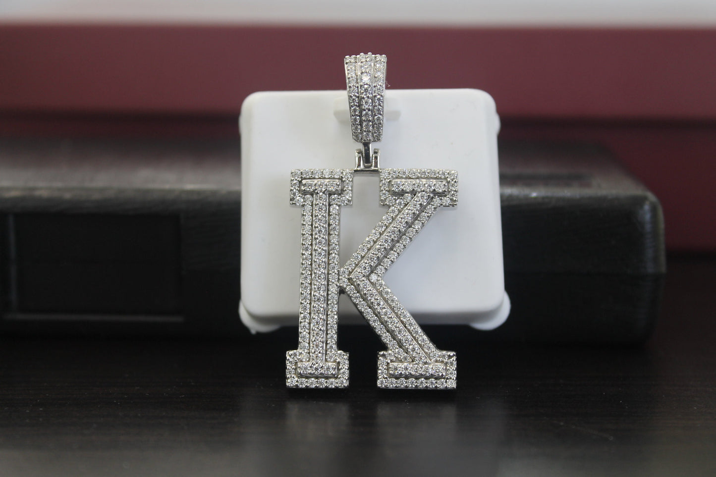 Initial pendant- Moissanite with sterling silver.alphabet k pendant