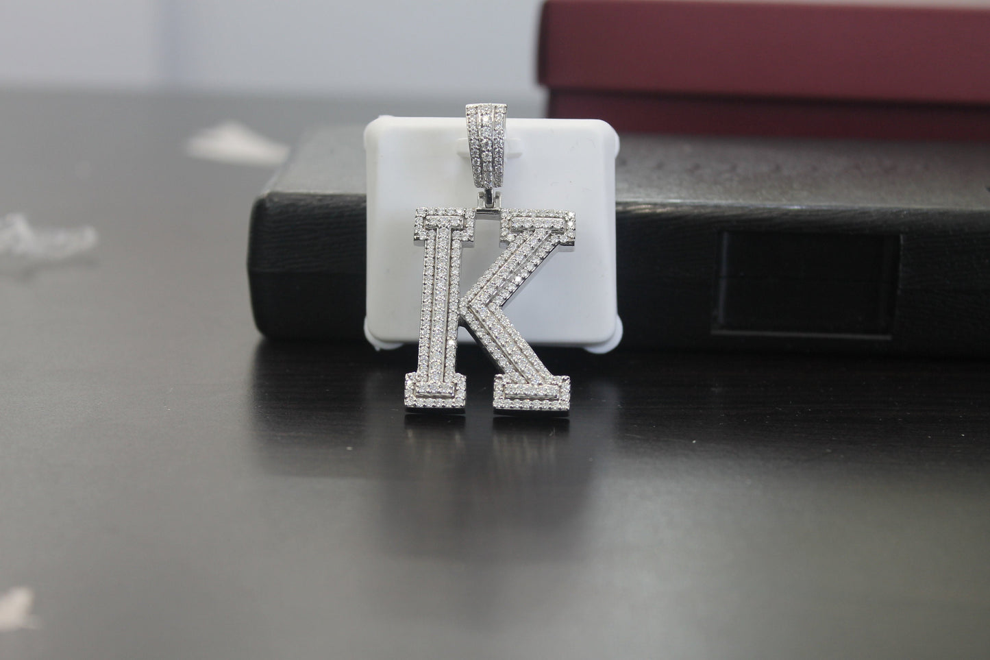 Initial pendant- Moissanite with sterling silver.alphabet k pendant