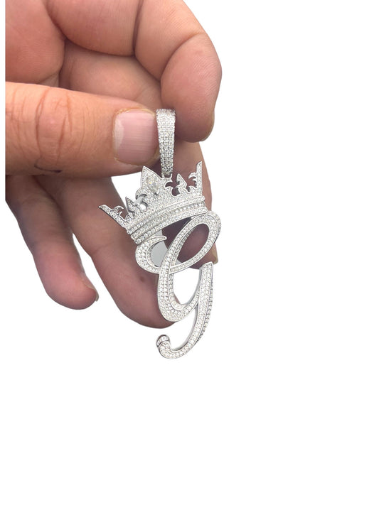 Cursive crown silver moissanite initial G