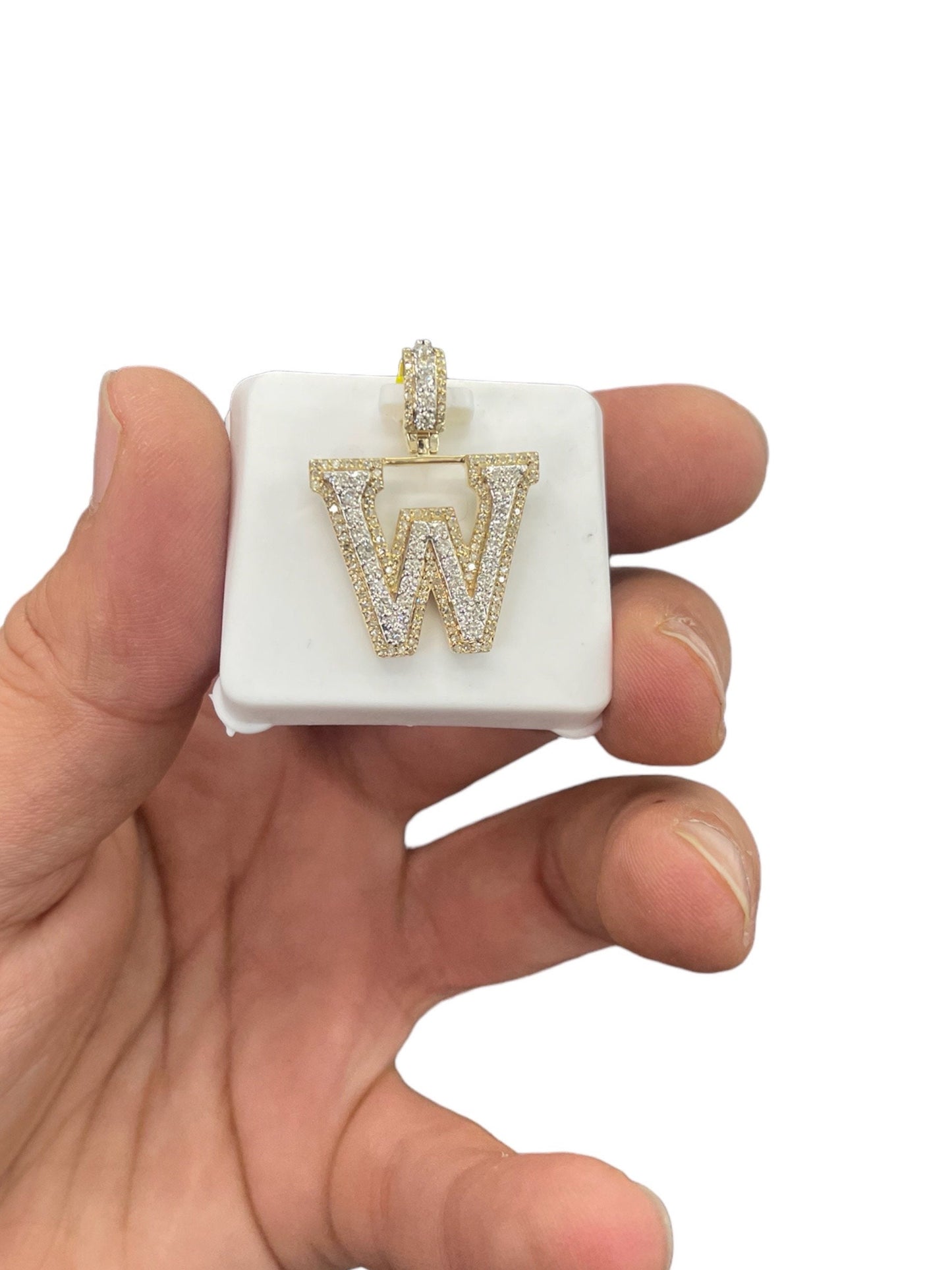 Natural Gold Pendant Initial Letter “W”Alphabet Pendant, Yellow Gold Diamond Pendant,Unisex Pendant,Hip Hop style -