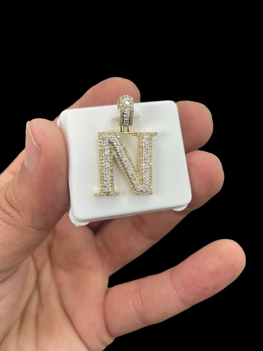 Natural Gold Pendant Initial Letter “N”Alphabet Pendant, Yellow Gold Diamond Pendant,Unisex Pendant,Hip Hop style -