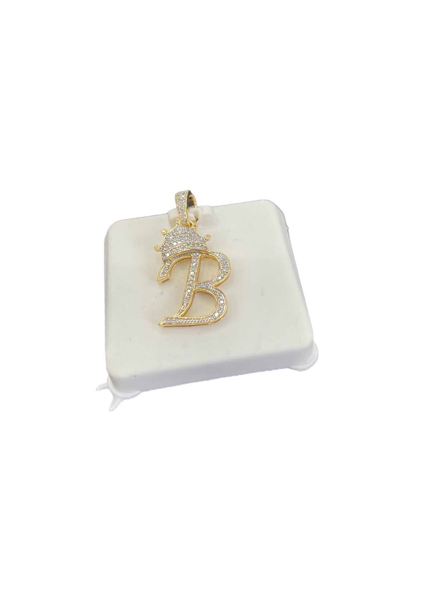 Real 10k Gold Genuine Diamond Crown 3D Initial letter Alphabet B Pendant - Hip Hop minimalist initial king crown initial