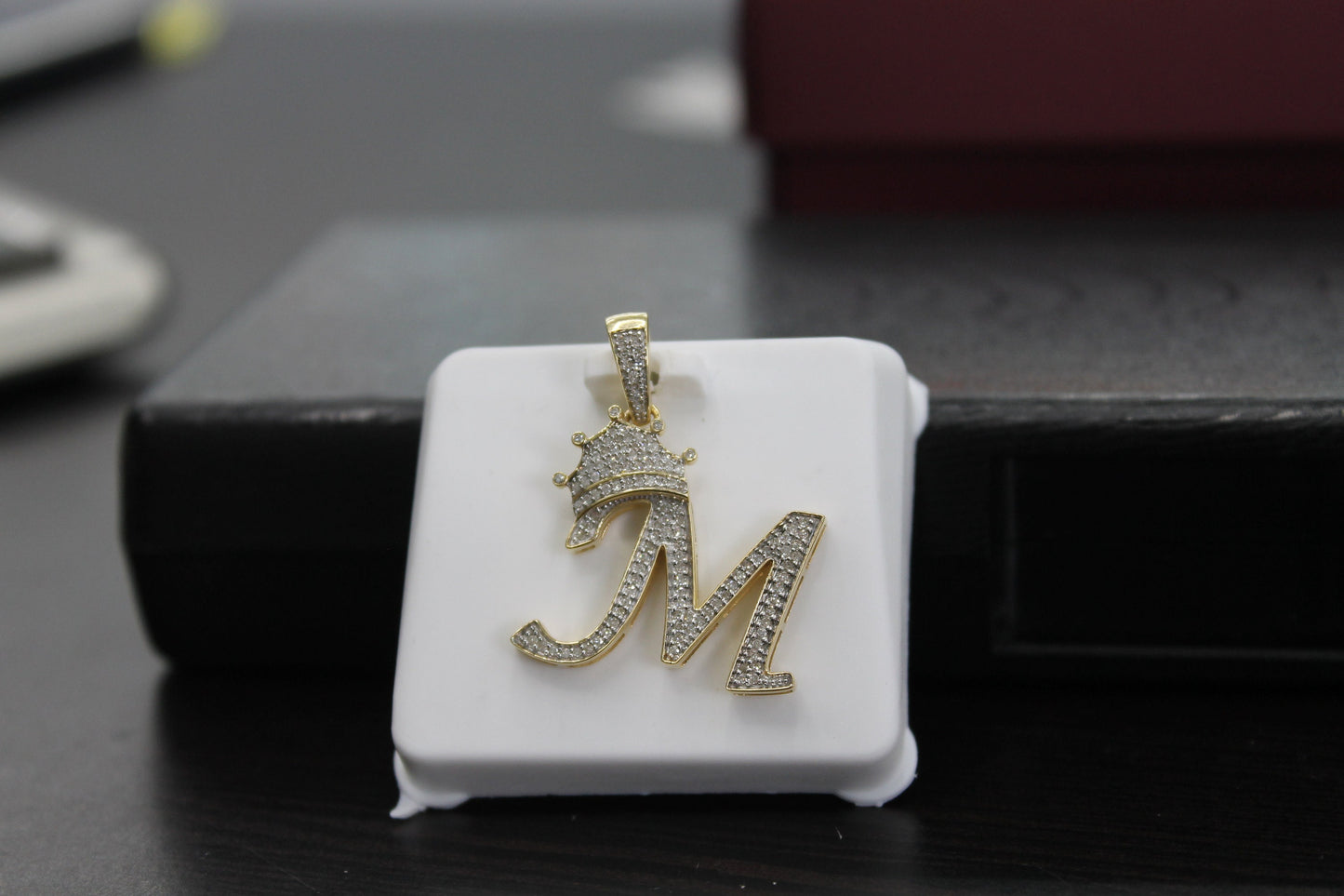 Natural gold and diamond initial pendant “M” Alphabet Pendant, Yellow Gold , Rose Gold ,King Crown Diamond Pendant,Hip Hop style 3D CROWN