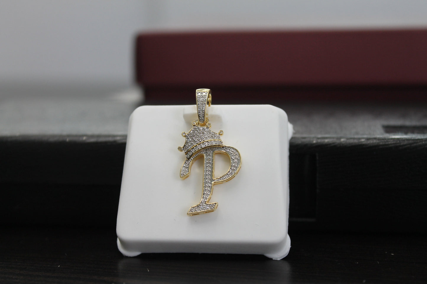 Real 10k Gold Genuine Diamond Crown 3D Initial letter Alphabet P Pendant,Hip Hop style 3D CROWN.