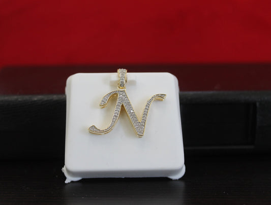 Natural Gold Initial Letter “N’’Alphabet Pendant, Yellow Gold ,King Crown Diamond Pendant,Unisex Pendant,Hip Hop style - 3D style