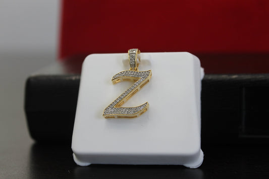 Natural Gold Initial Letter “Z”Alphabet Pendant, Yellow Gold ,King Crown Diamond Pendant,Unisex Pendant,Hip Hop style - 3D style minimalist