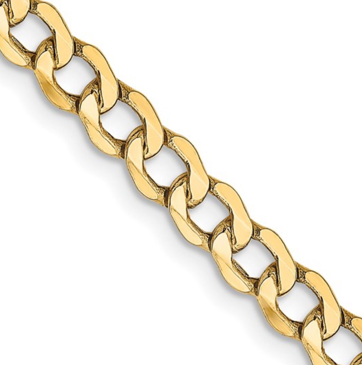 10k Semi solid curb chain Gold Necklace 2.2 mm width