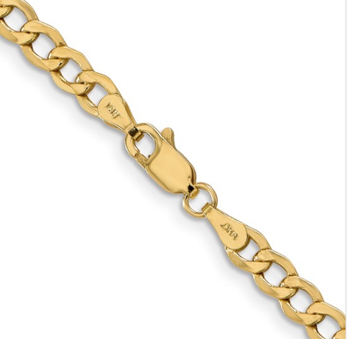 10k Semi solid curb chain Gold Necklace 2.2 mm width