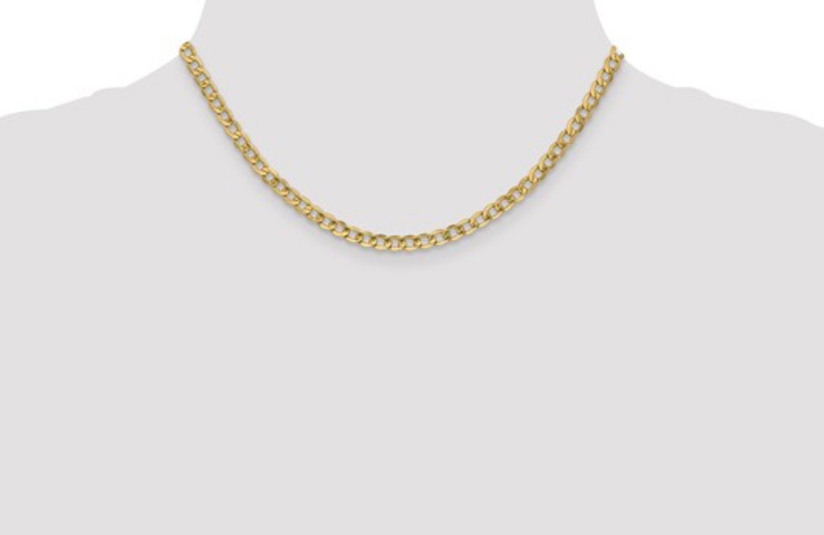 10k Semi solid curb chain Gold Necklace 2.2 mm width