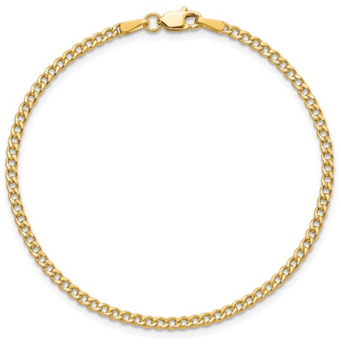 10k 2.5 mm semi-solid curb link gold bracelet