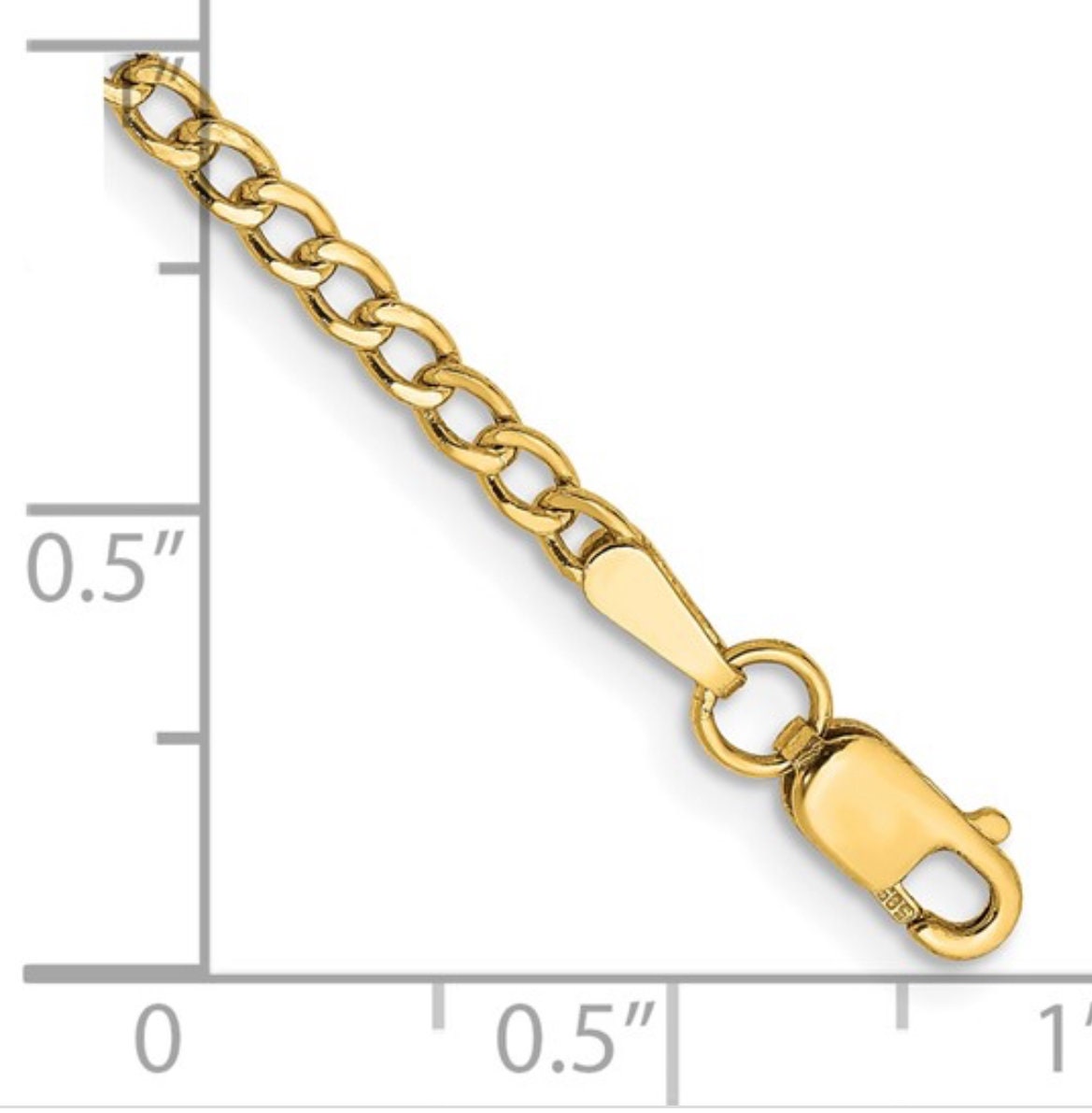 10k 2.5 mm semi-solid curb link gold bracelet