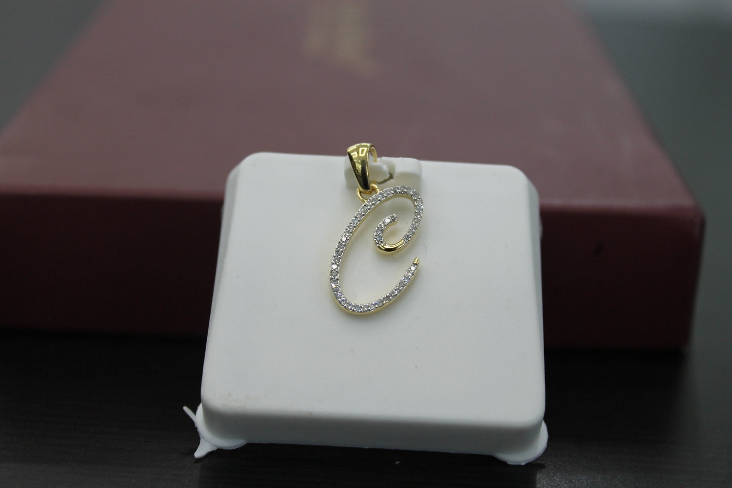 Real Diamond Gold Initial Charm Yellow 10karat Pendant Letter Alphabet Solid A-Z Real initial C curisve pendant