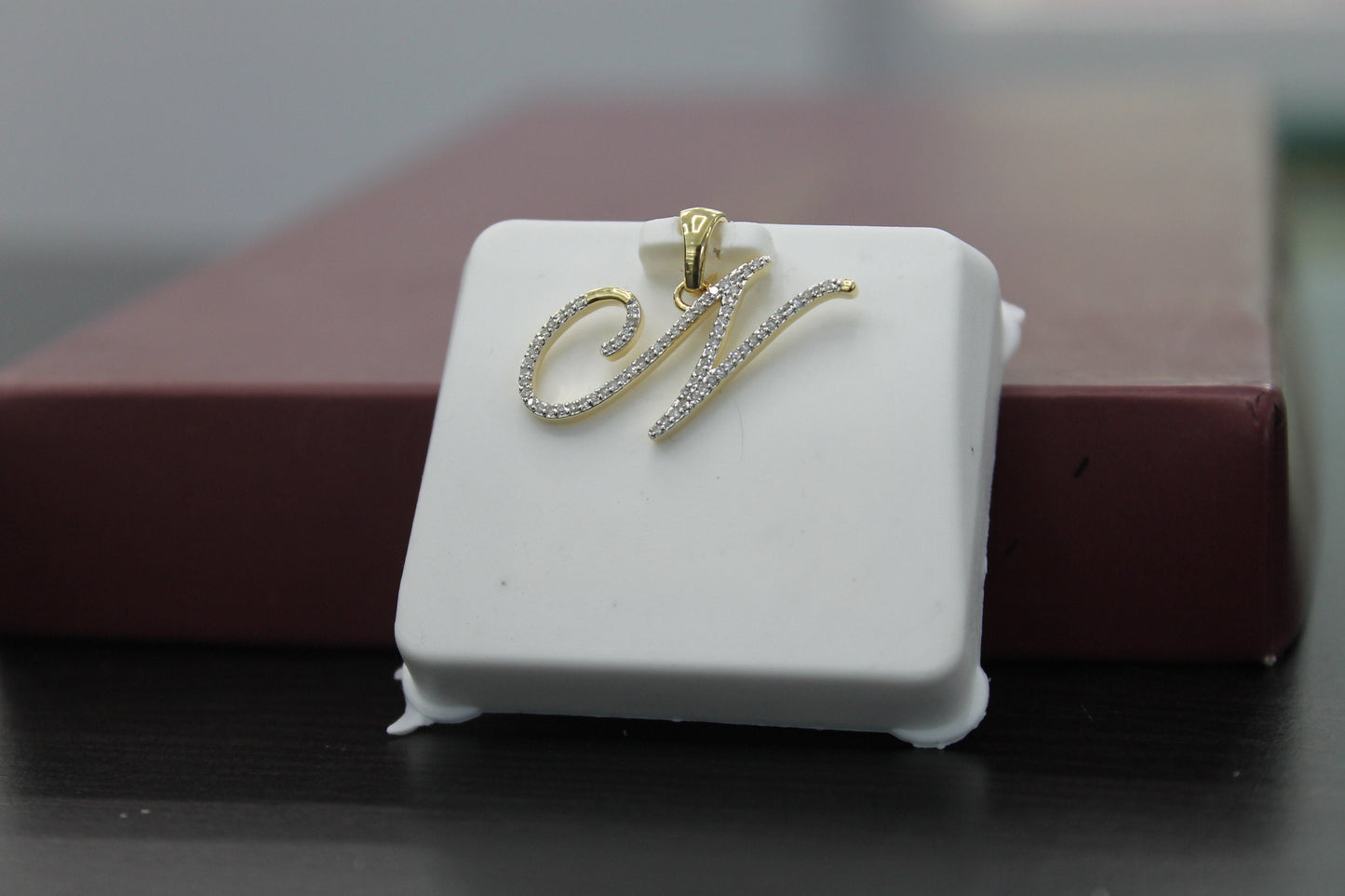 Real Diamond Gold Initial Charm Yellow 10karat Pendant Letter Alphabet Solid A-Z Real initial N curisve pendant