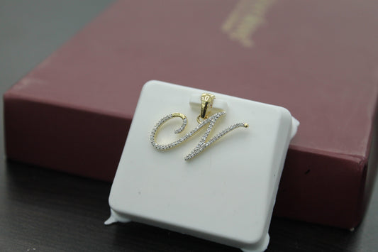 Real Diamond Gold Initial Charm Yellow 10karat Pendant Letter Alphabet Solid A-Z Real initial N curisve pendant