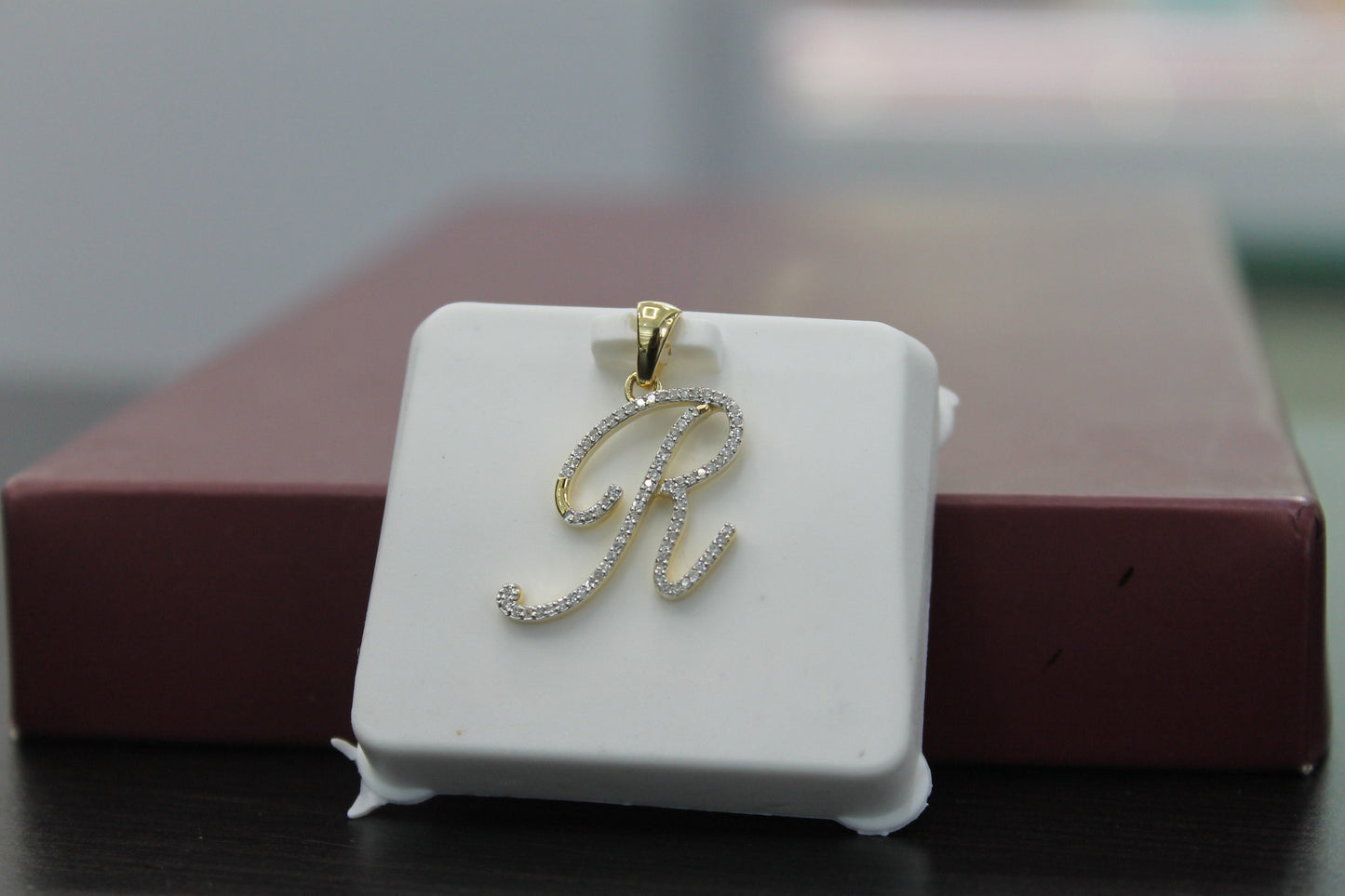 Real Diamond Gold Initial Charm Yellow 10karat Pendant Letter Alphabet Solid A-Z Real initial R curisve pendant