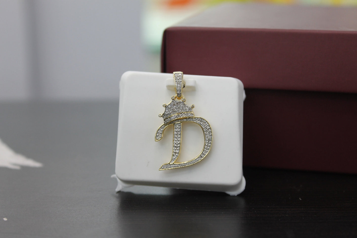 Real 10k Gold Genuine Diamond Crown 3D Initial letter Alphabet D Pendant- Hip hop pendant minimalist king Crown