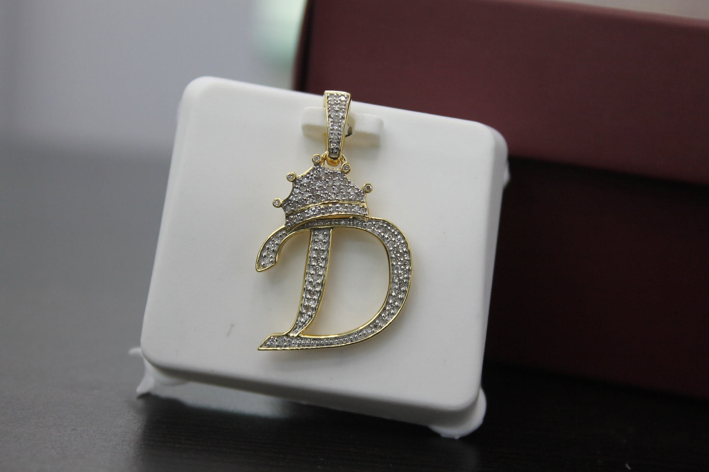 Real 10k Gold Genuine Diamond Crown 3D Initial letter Alphabet D Pendant- Hip hop pendant minimalist king Crown