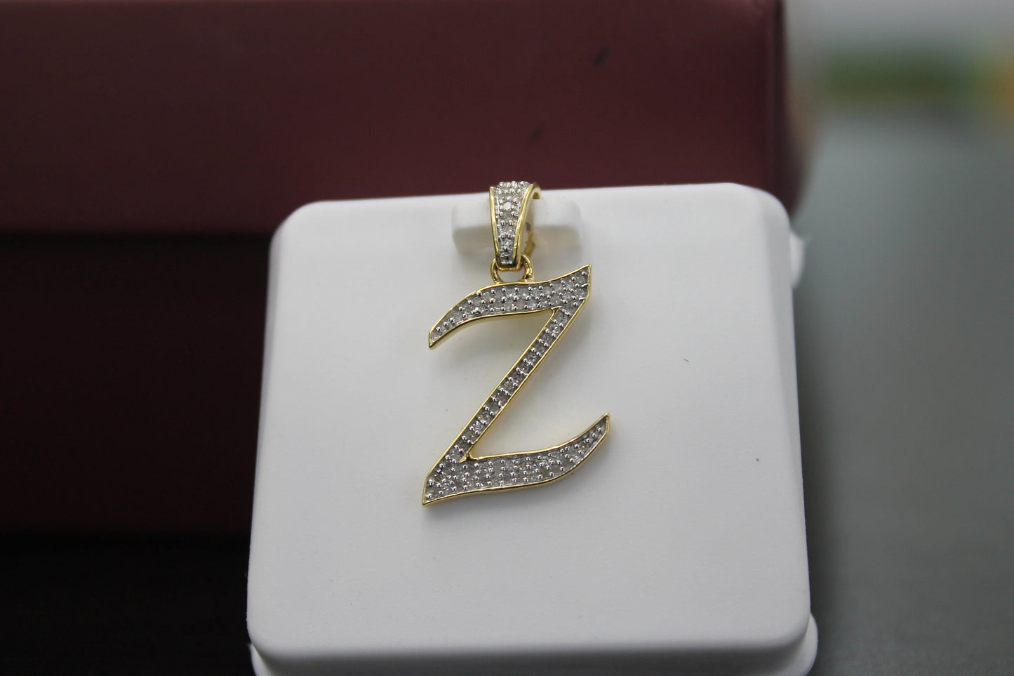 Natural Gold Initial Letter Z pendant - Alphabet Pendant, Yellow Gold , Diamond Pendant,Unisex Pendant,Hip Hop style Minimalist pendant