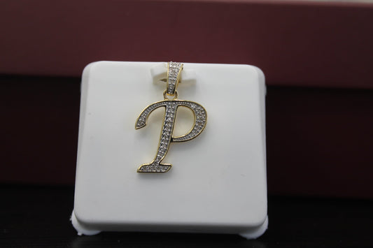 Natural Gold Initial Letter P pendant - Alphabet Pendant, Yellow Gold , Diamond Pendant,Unisex Pendant,Hip Hop style Minimalist pendant