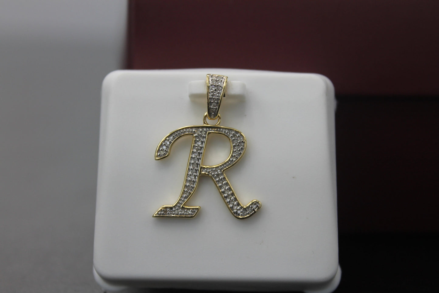 10K Rose White Yellow Gold Round Diamond A-Z Initial Letter Alphabet Pendant