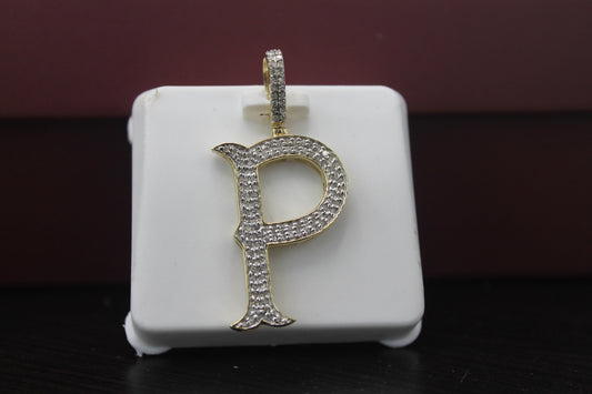 10K Gold Initial Letter P Alphabet Pendant, Yellow Gold ,Diamond Pendant, Unisex Pendant, Hip Hop style - 3D style