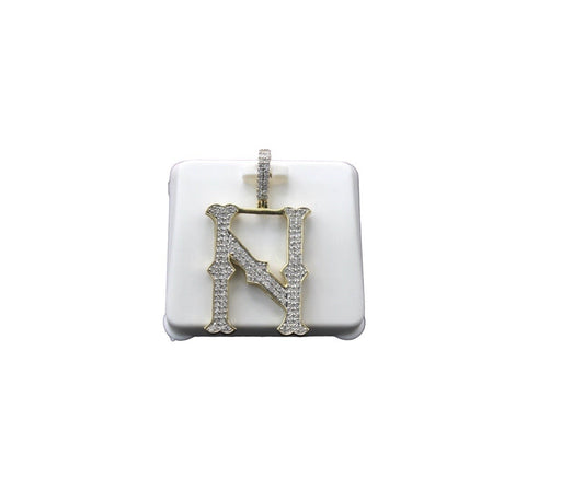 10K Gold Initial Letter N Alphabet Pendant, Yellow Gold ,Diamond Pendant, Unisex Pendant, Hip Hop style - 3D style